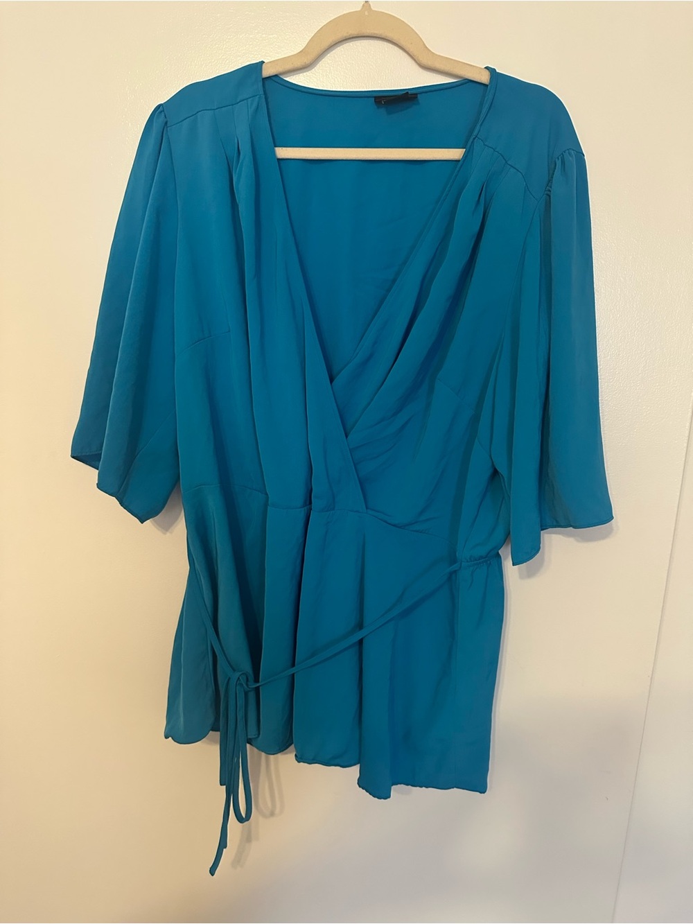 Teal Wrap Blouse with Tie Waist